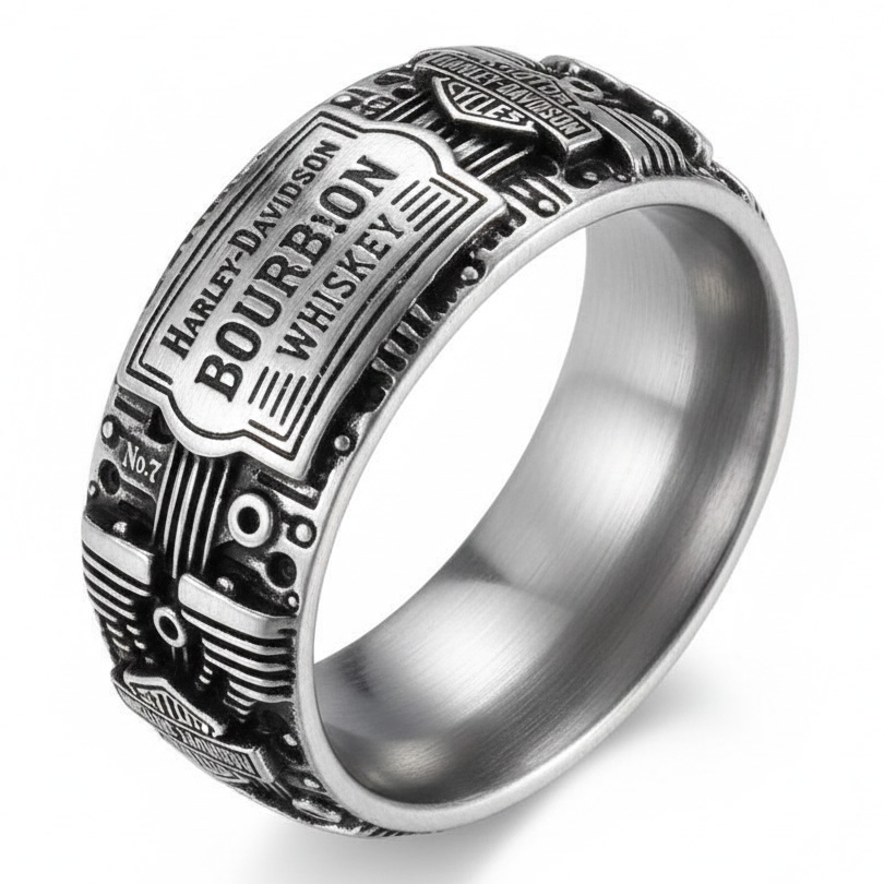 Rock Biker Harley Bourbon Whiskey Stainless Steel Men Band Ring