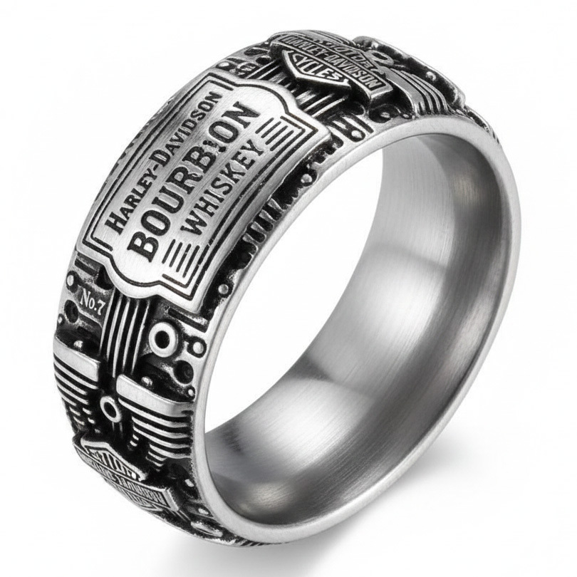Rock Biker Harley Bourbon Whiskey Stainless Steel Men Band Ring