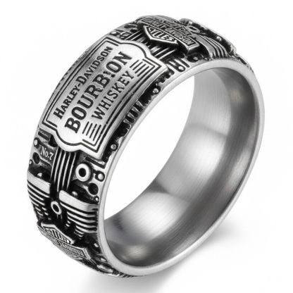 Rock Biker Harley Bourbon Whiskey Stainless Steel Men Band Ring