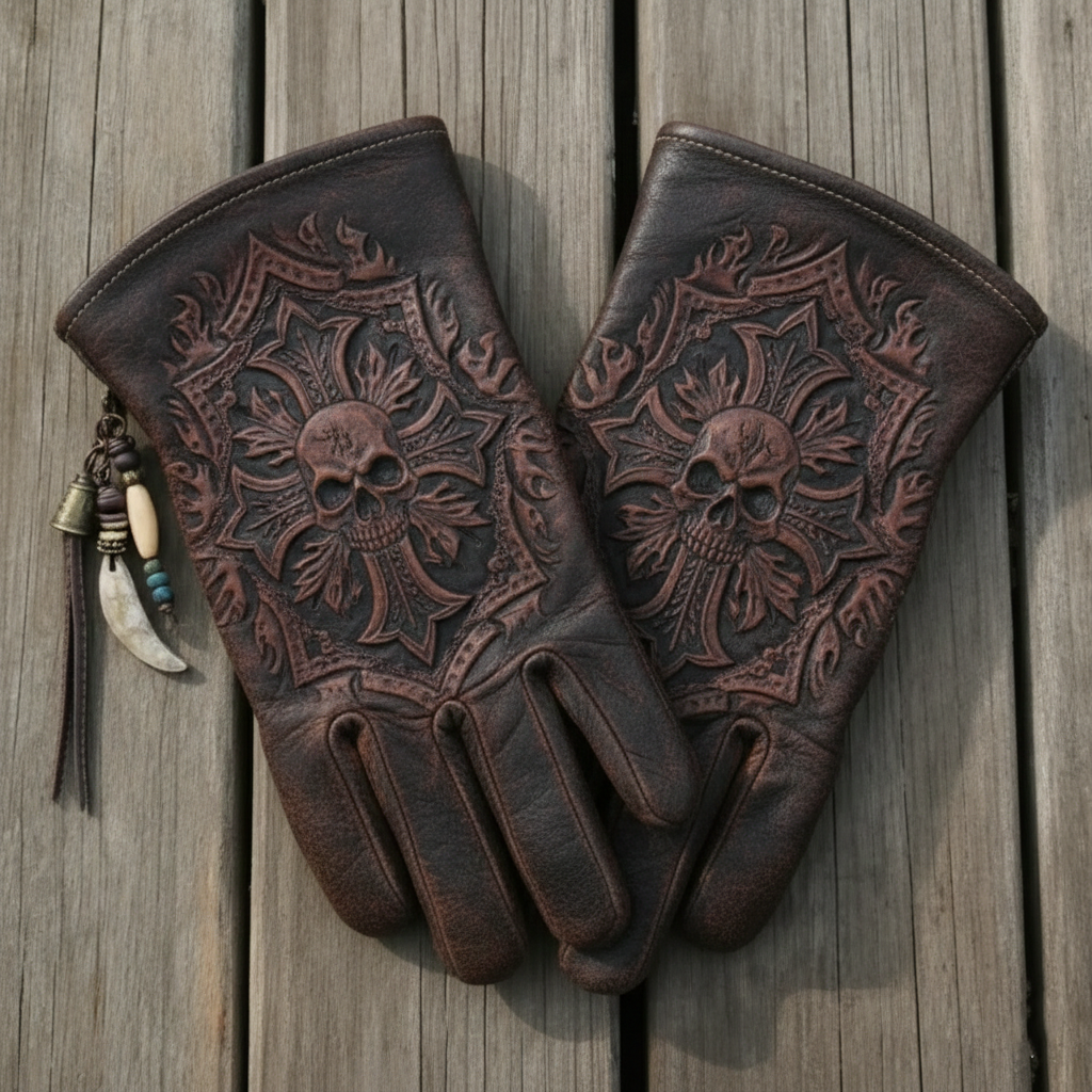 Vintage Style  Mark of Faith Pattern Motorcycle Riding Gloves