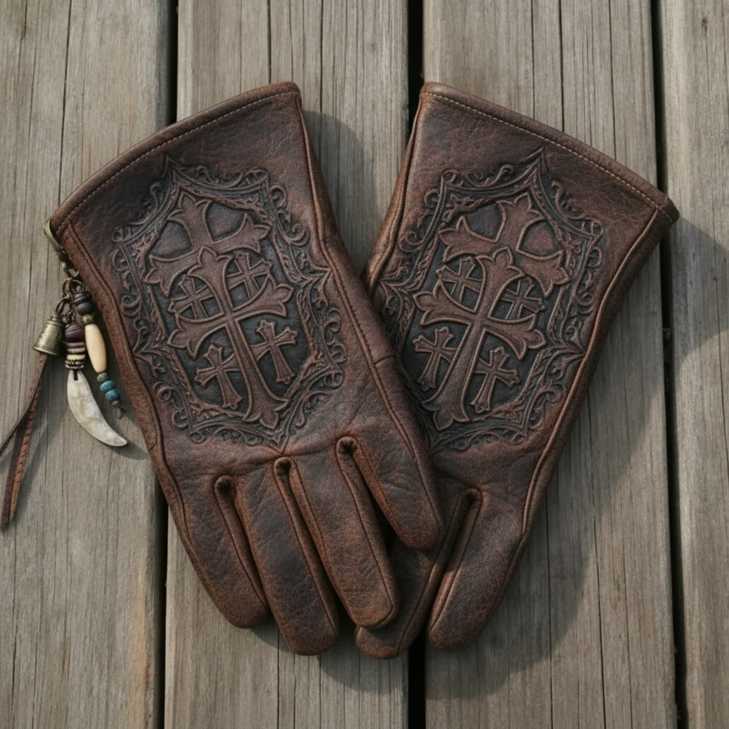 Vintage Style  Mark of Faith Pattern Motorcycle Riding Gloves