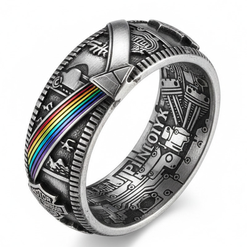 Rock Punk Pink Floyd Dark Side Rainbow Prism Band Ring