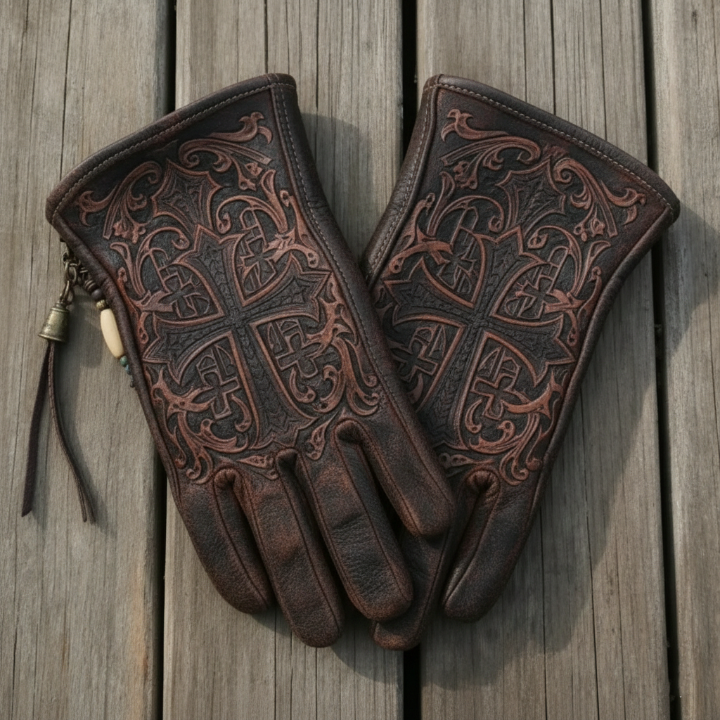 Vintage Style  Mark of Faith Pattern Motorcycle Riding Gloves