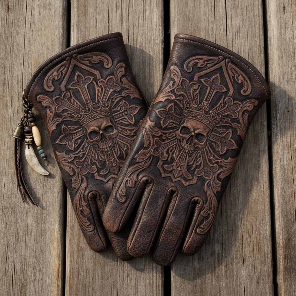 Vintage Style  Mark of Faith Pattern Motorcycle Riding Gloves