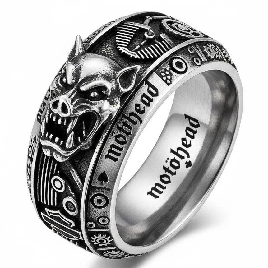 Heavy Metal Motörhead Snaggletooth Harley Stainless Steel Biker Ring