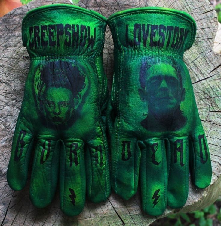 Horror Vintage Frankenstein Green Monster Custom Art Leather Gloves