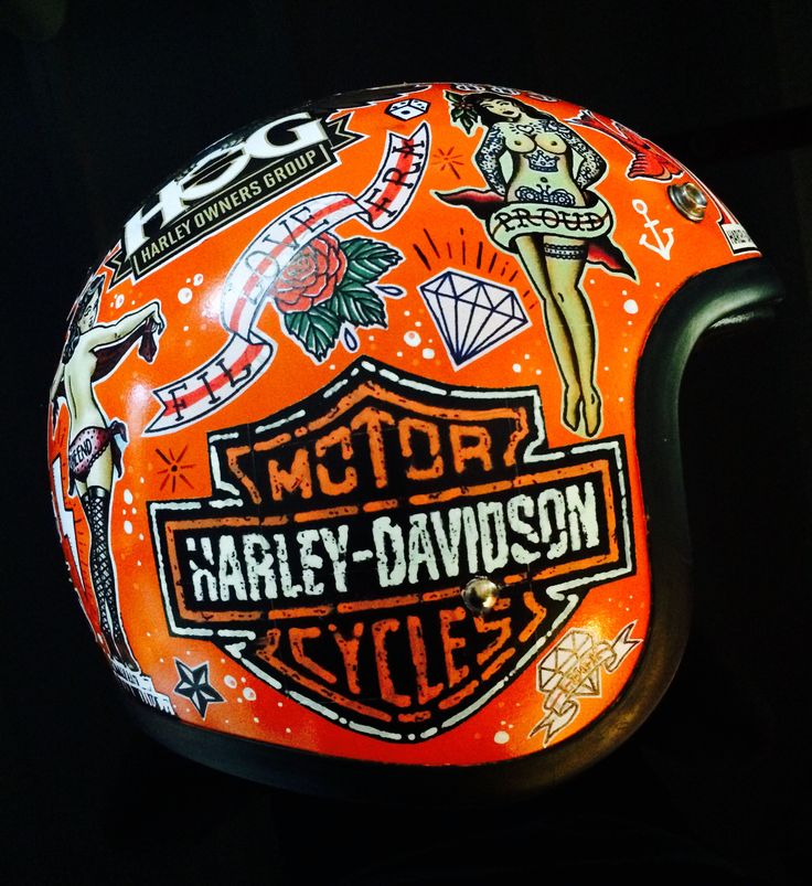 Old School Tattoo Style Pin-up Girl Orange Open Face Helmet