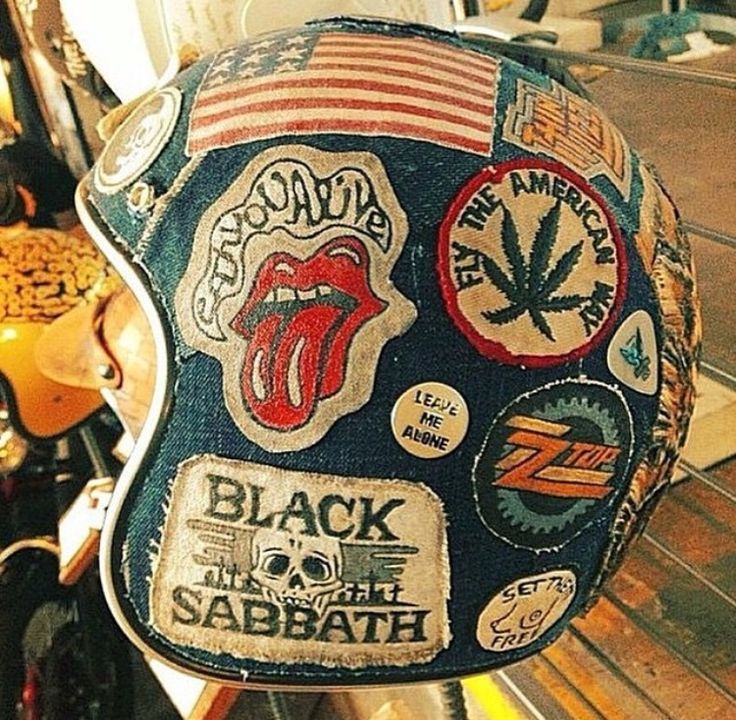 Rock Denim Style Vintage Band Patchwork Motorcycle Open Face Helmet