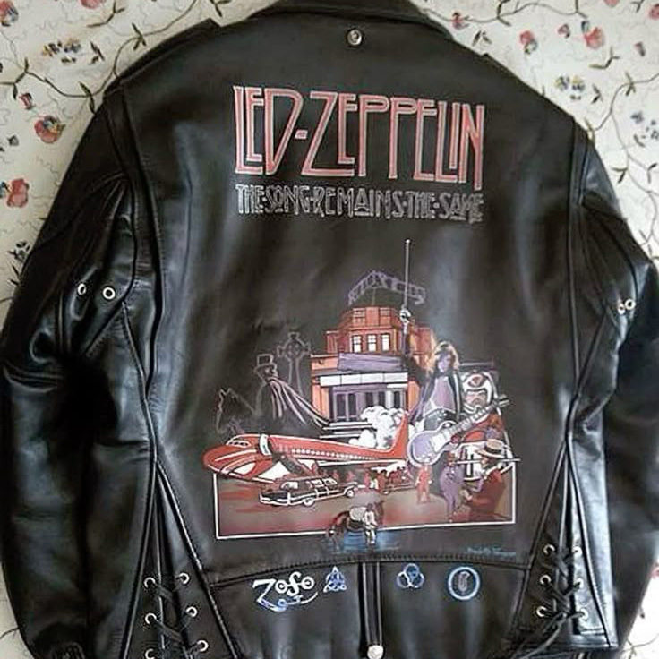 Rock Roll Classic Band Graphic Painted Black Moto Leather Jacket