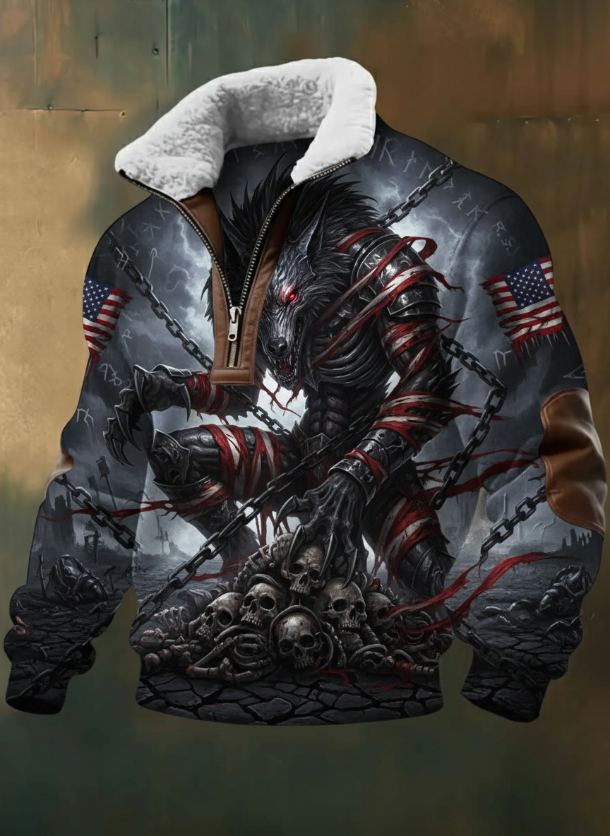 Epic Nordic Warrior American Flag Fire Battle Field Fleece Jacket