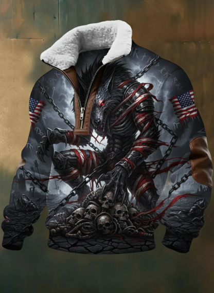 Epic Nordic Warrior American Flag Fire Battle Field Fleece Jacket