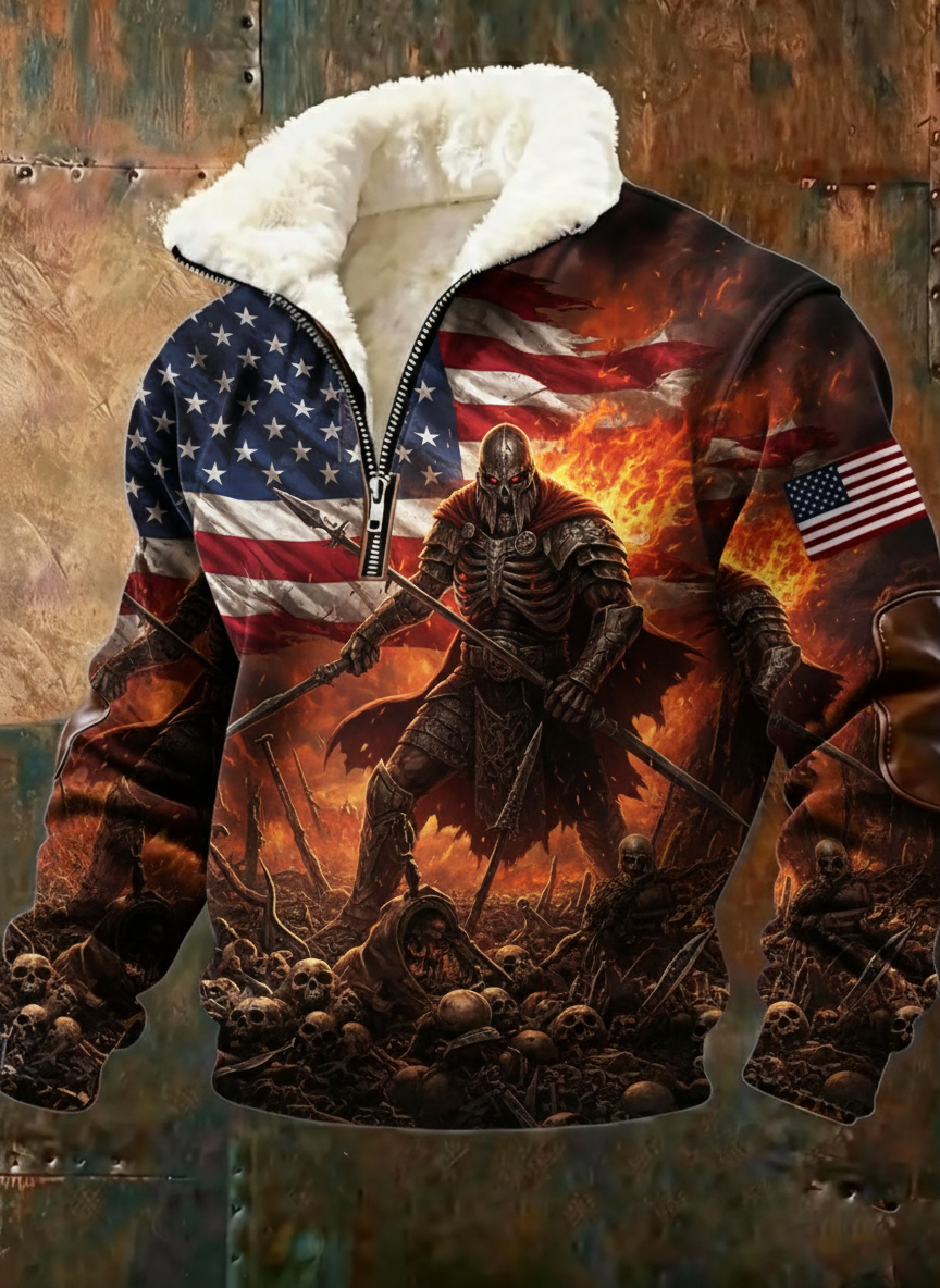 Epic Nordic Warrior American Flag Fire Battle Field Fleece Jacket