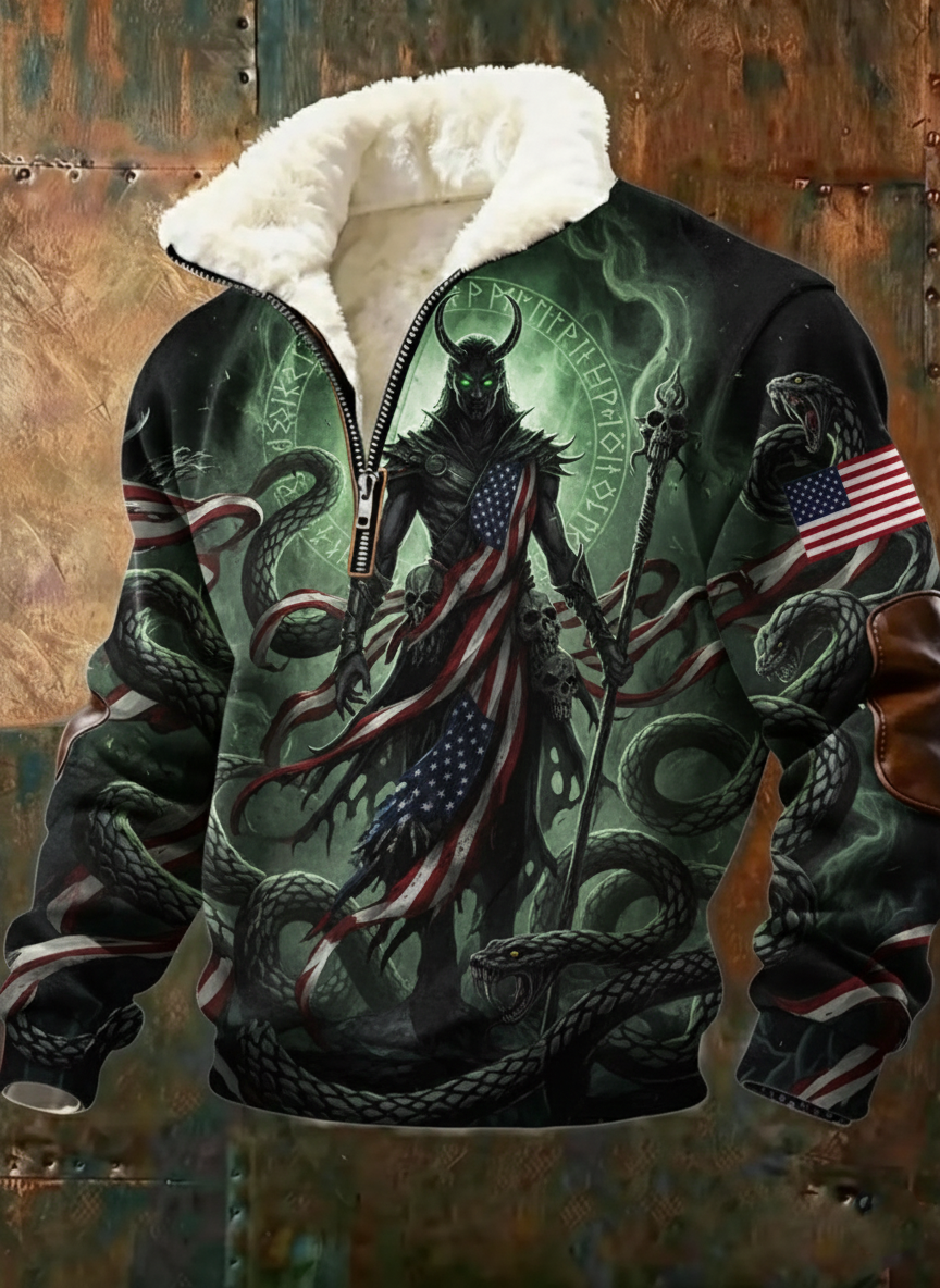 Gothic Loki God of Mischief USA Flag Serpent Fleece Jacket