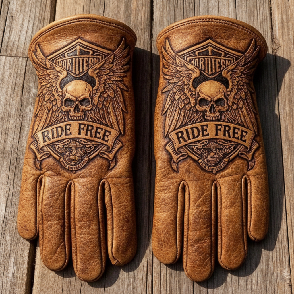 Vintage Style Skull Pattern Motorcycle Riding Gloves