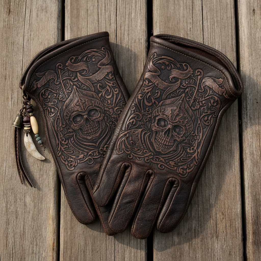Vintage Style Templar’s Grip Pattern Motorcycle Riding Gloves