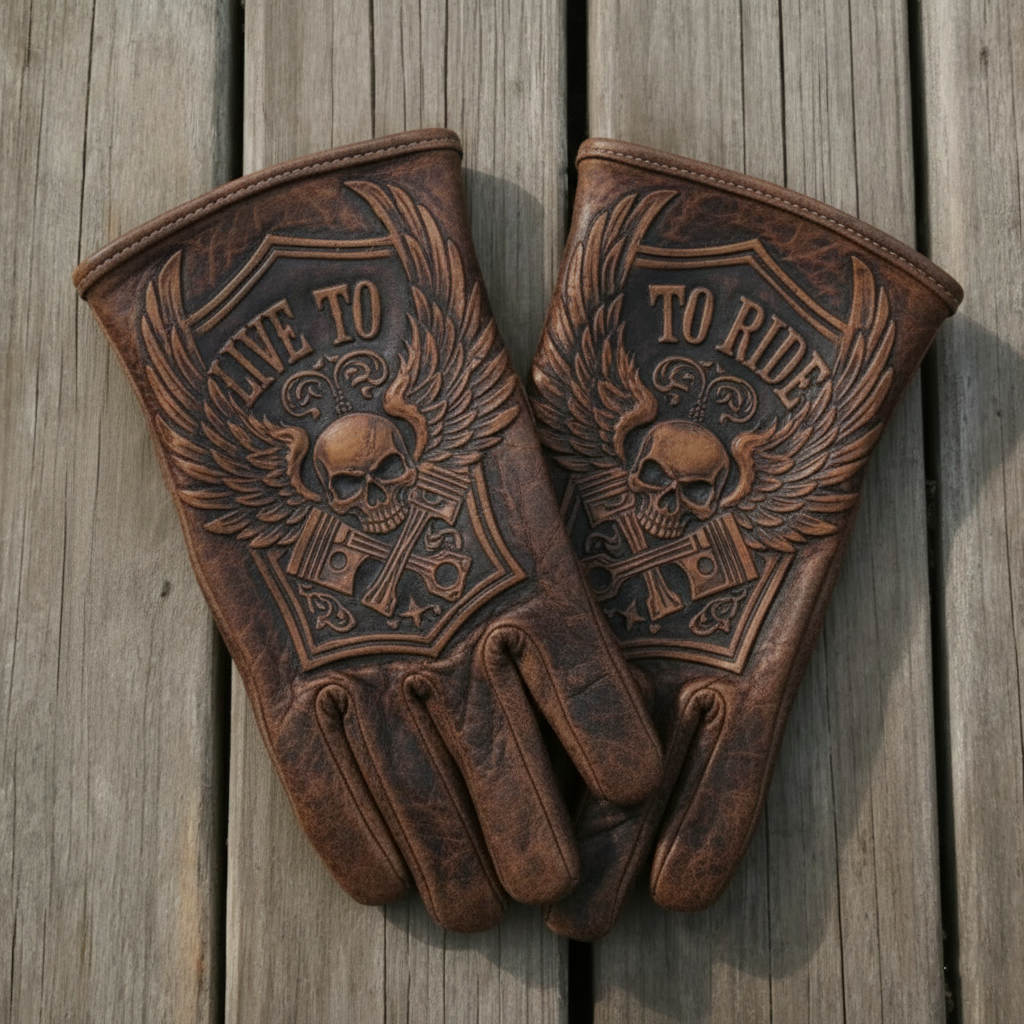 Vintage Style Gothic Pattern Motorcycle Riding Gloves