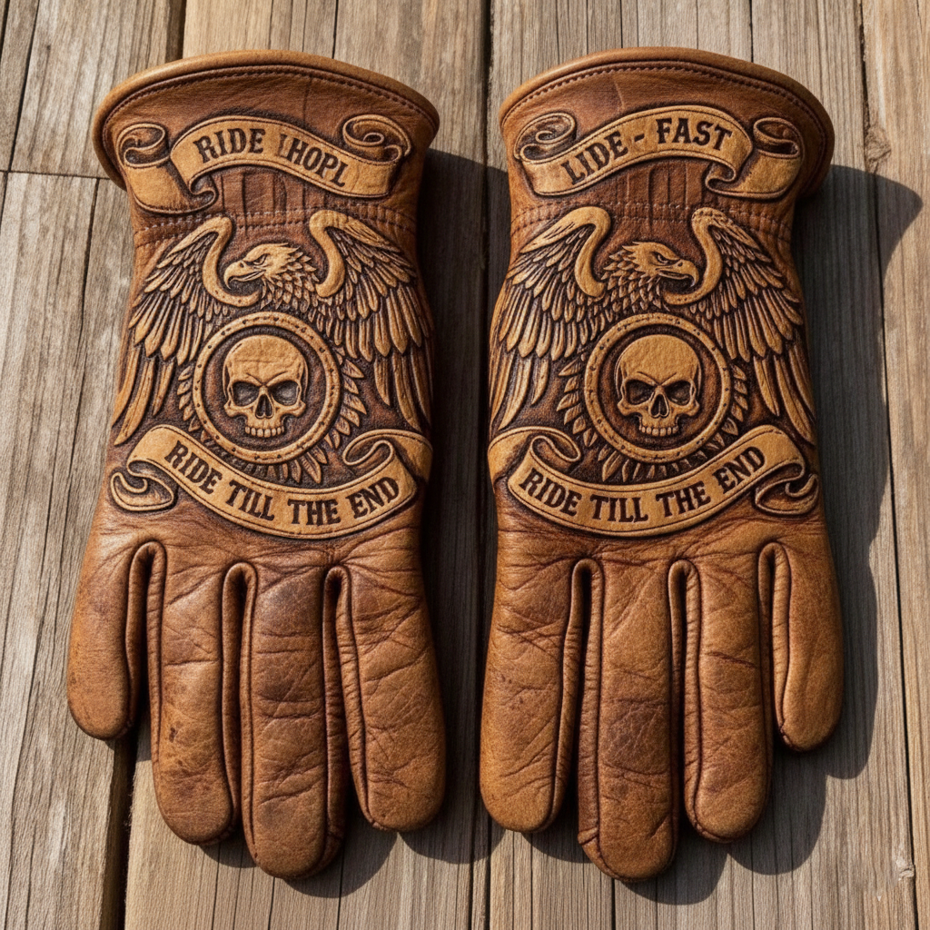 Vintage Style Gothic Pattern Motorcycle Riding Gloves