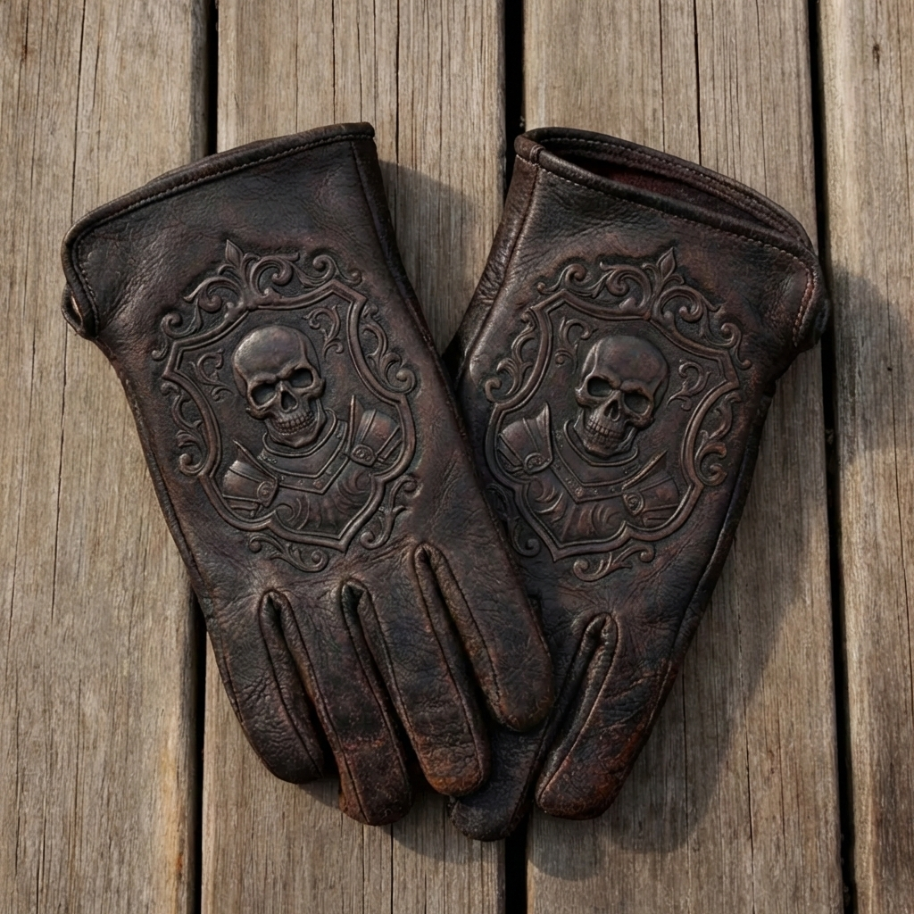 Vintage Style  Crown of Bones Pattern Motorcycle Riding Gloves