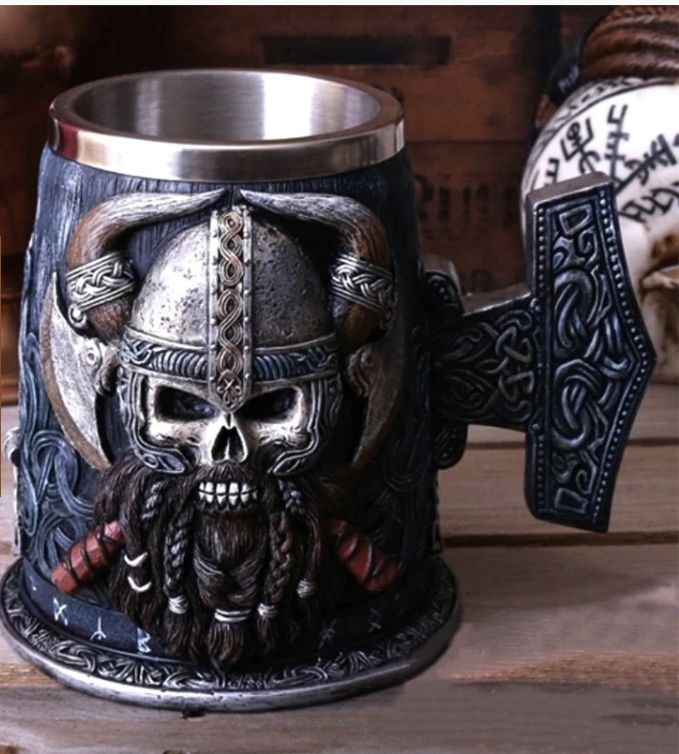 Viking Warrior Skull Nordic Mjolnir Hammer Coffee Mug