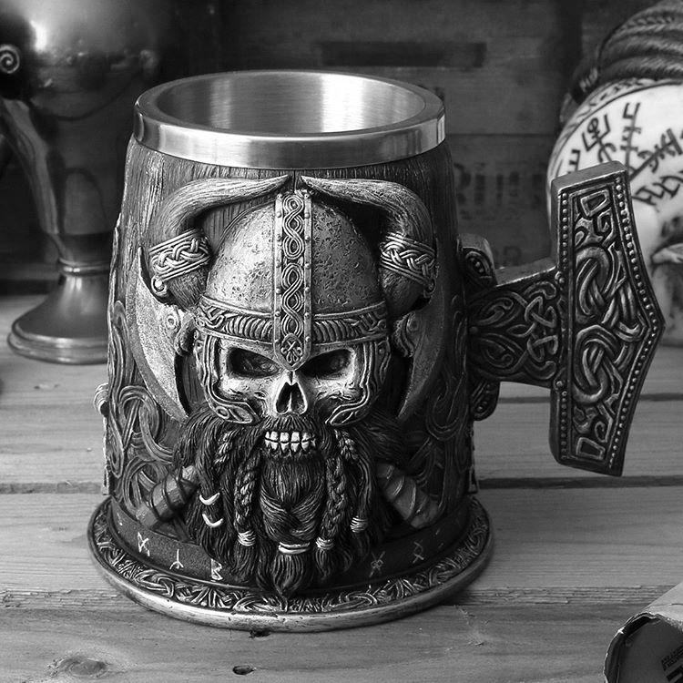 Viking Warrior Skull Nordic Mjolnir Hammer Coffee Mug