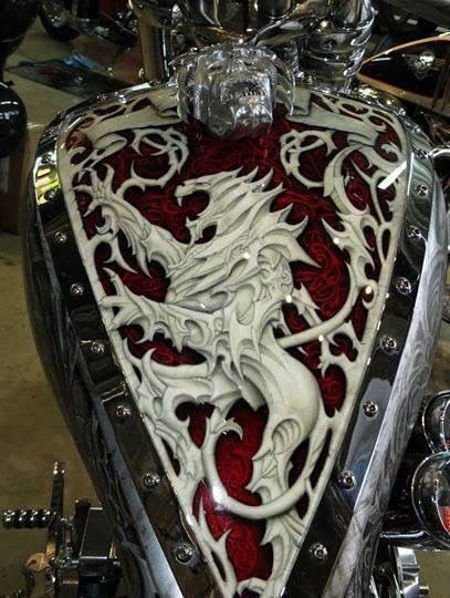 Gothic Baroque Heraldic Griffin Creature Red Texture Motorcycle Tank Decal