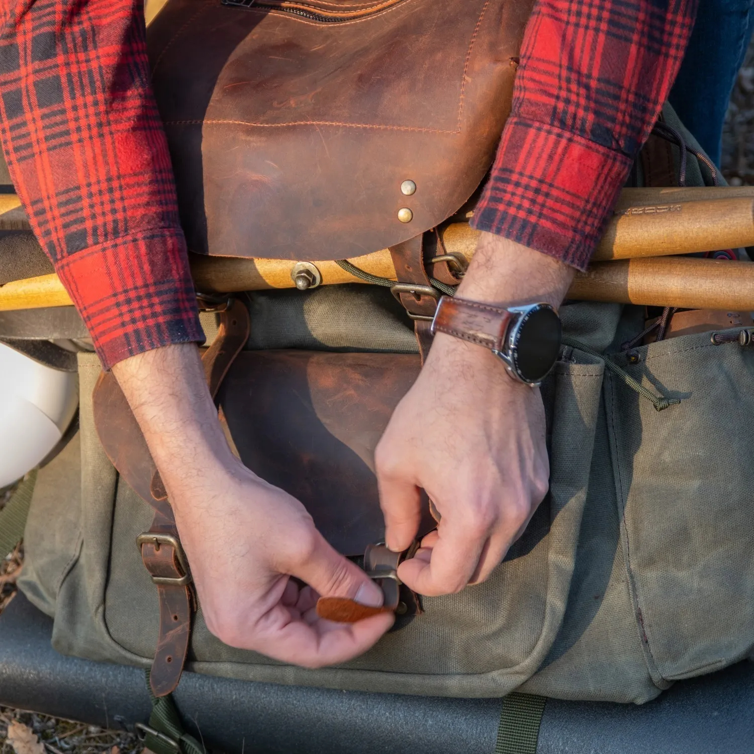 Vintage Waxed Canvas Rugged Outdoor Adventure Hiking Backpack