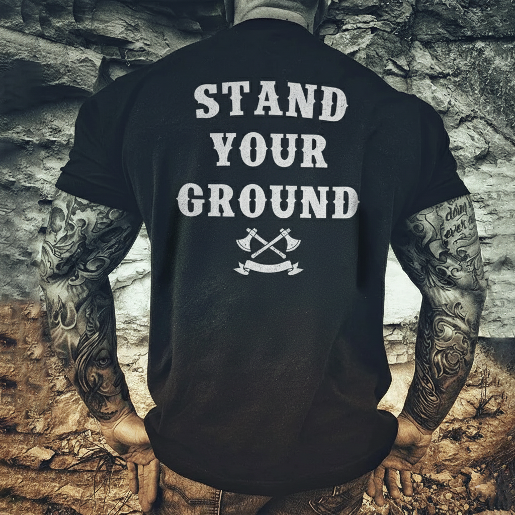 Stand Your Ground" Axes Design Casual T-shirt