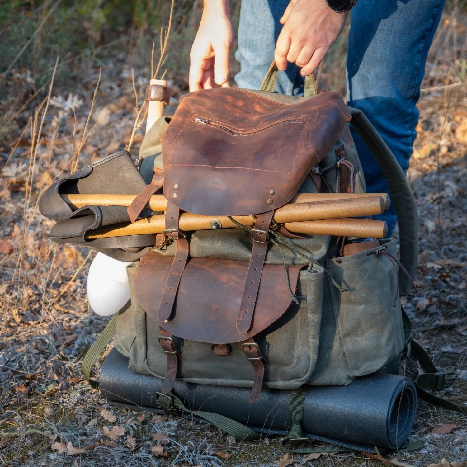 Vintage Waxed Canvas Rugged Outdoor Adventure Hiking Backpack