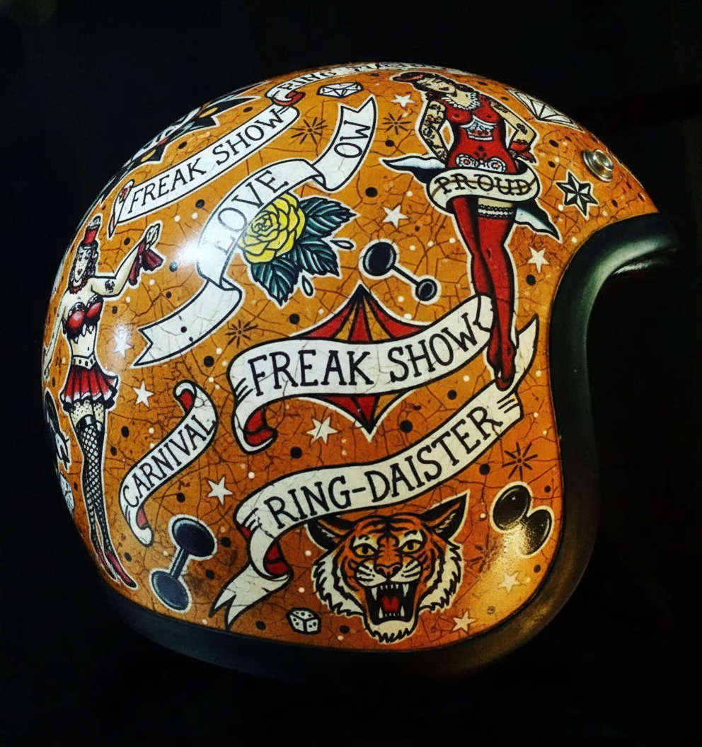 Vintage Rock Culture Distressed Graphics Open Face Motorcycle Helmet