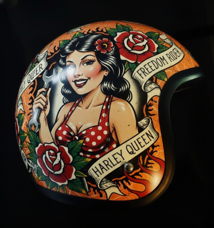 Vintage Rock Culture Distressed Graphics Open Face Motorcycle Helmet