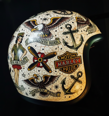 Vintage Rock Culture Distressed Graphics Open Face Motorcycle Helmet