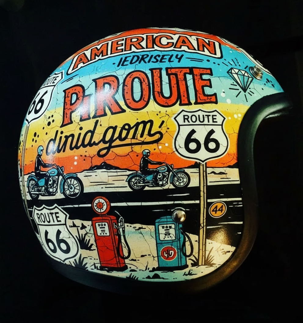 Vintage Rock Culture Distressed Graphics Open Face Motorcycle Helmet