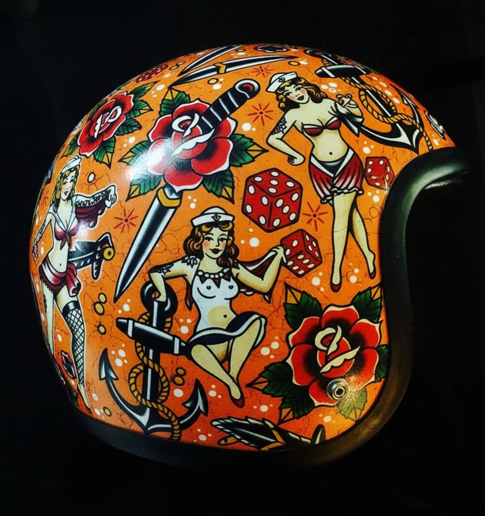 Vintage Rock Culture Distressed Graphics Open Face Motorcycle Helmet