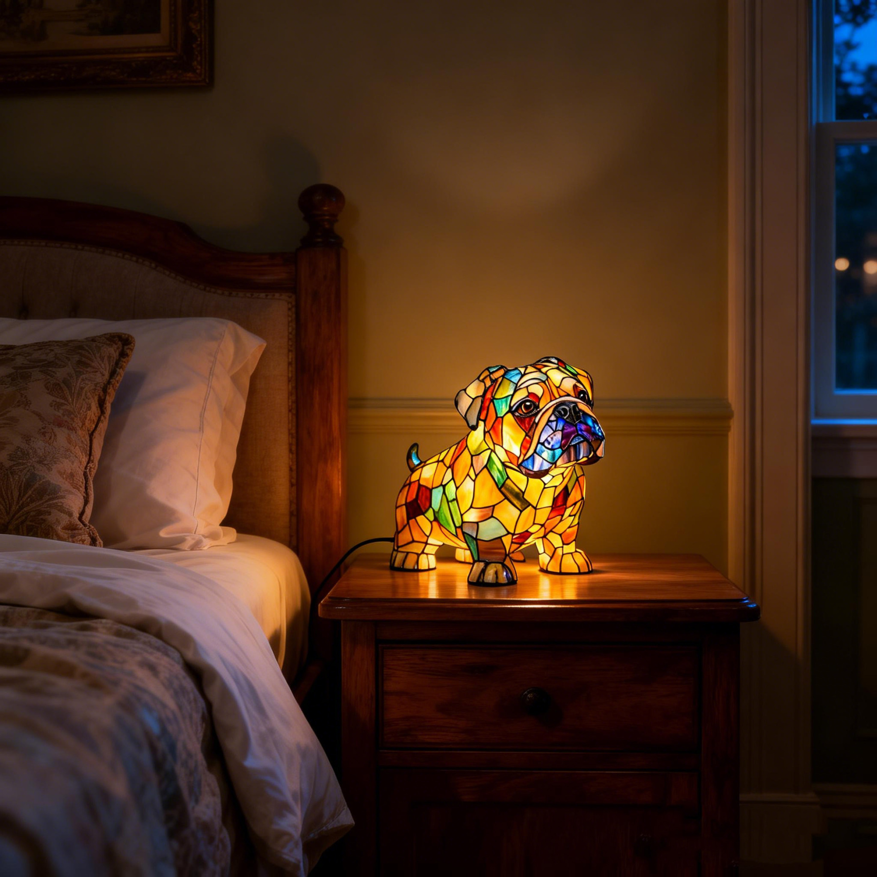 Stained Glass Vintage Style Bedroom Animal Table Lamp