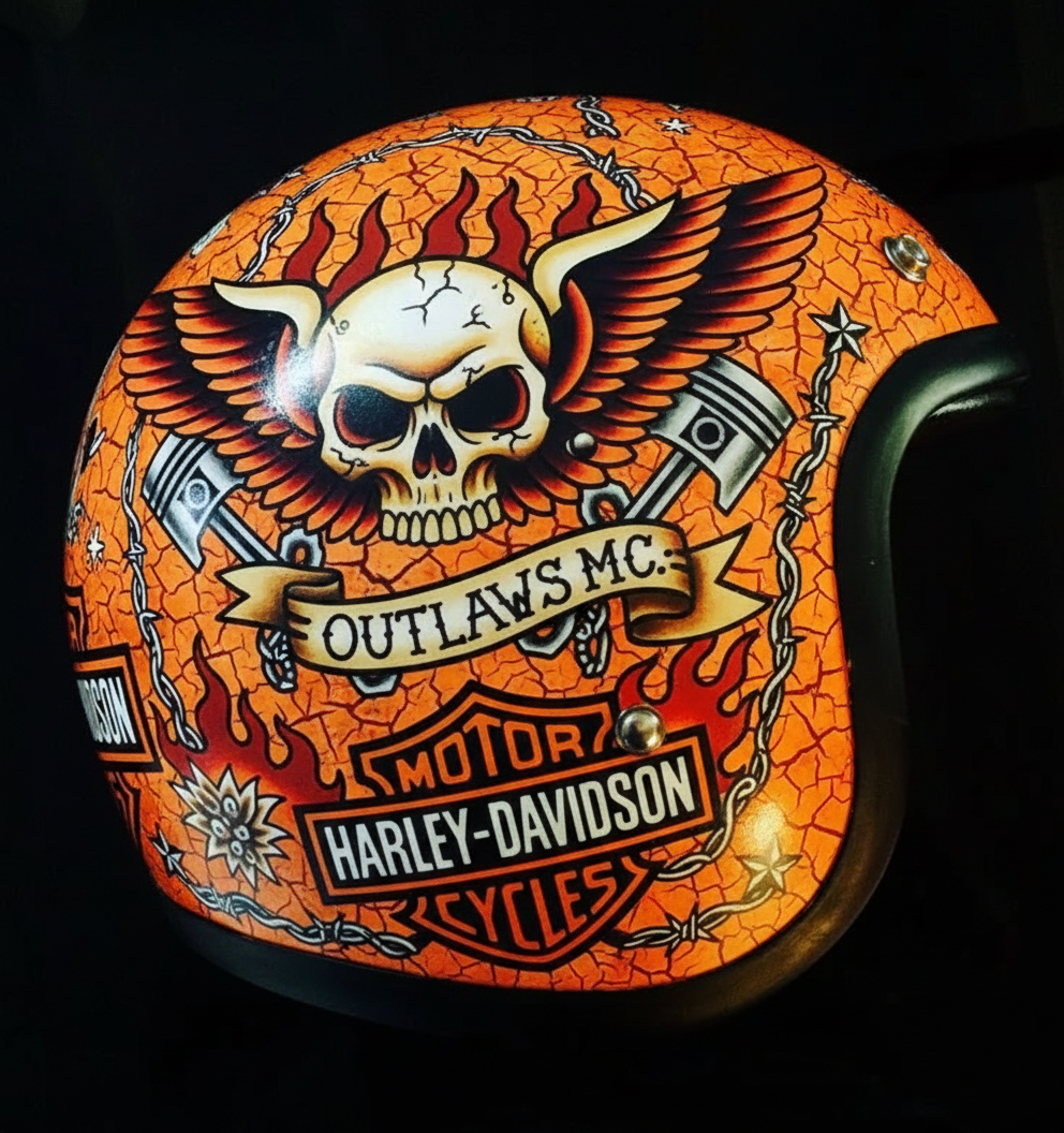 Vintage Rock Culture Distressed Graphics Open Face Motorcycle Helmet