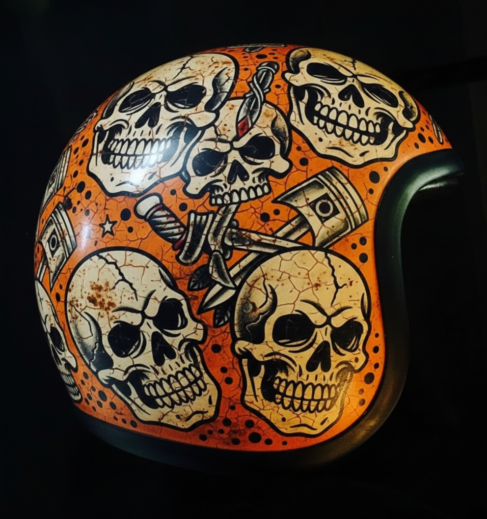 Vintage Rock Culture Distressed Graphics Open Face Motorcycle Helmet