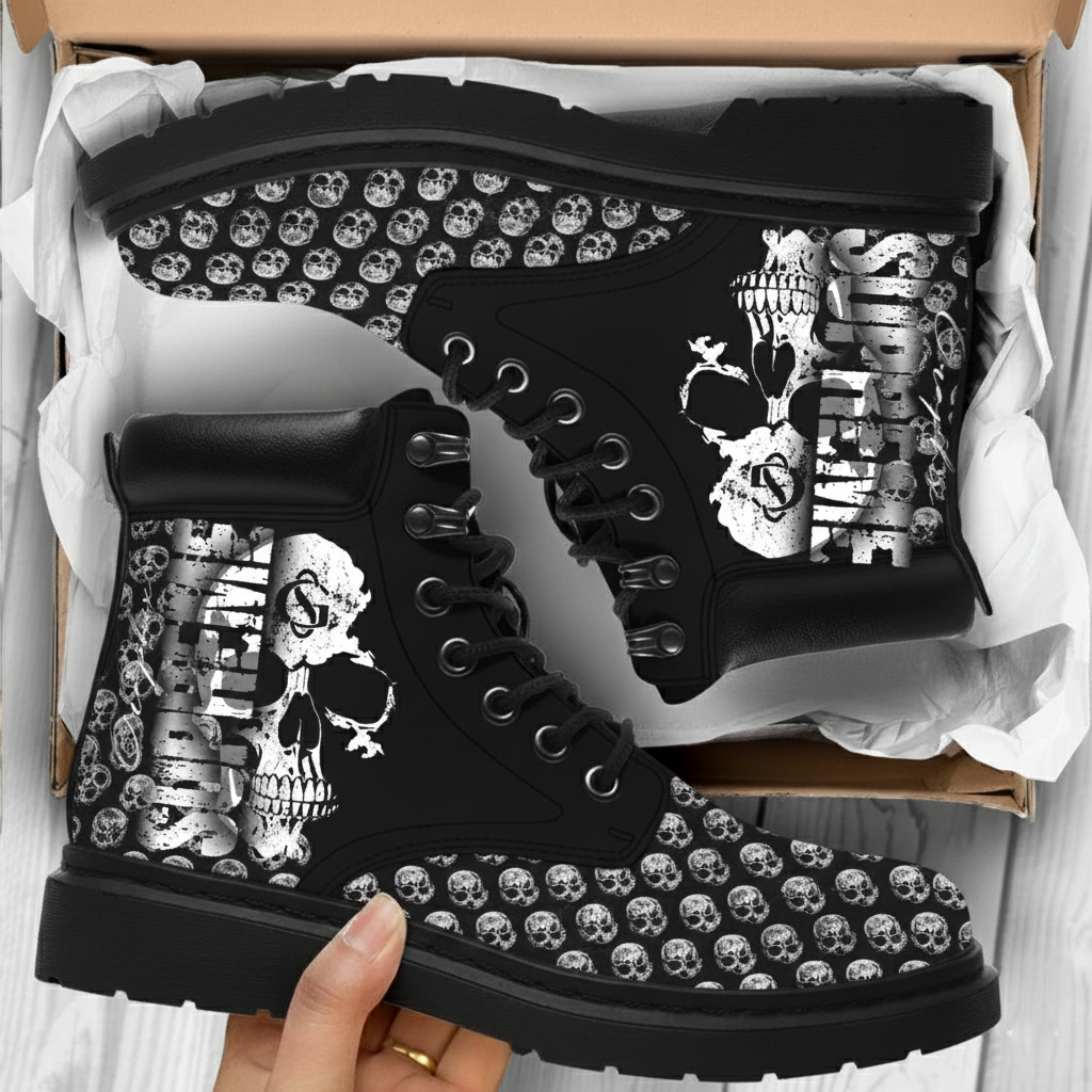 Gothic Skull Graphic Combat Boots