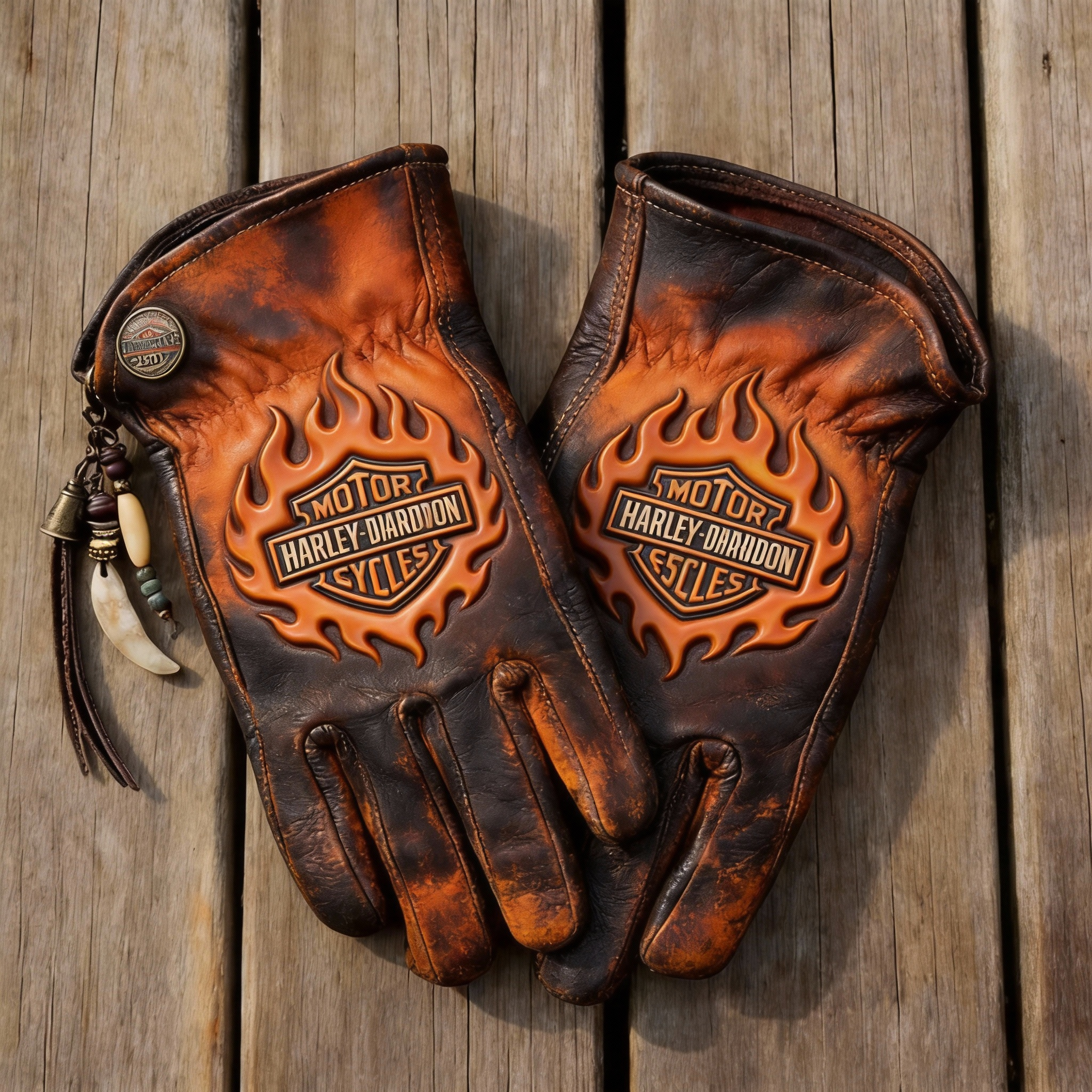 Vintage Style Conqueror’s Mark Pattern Motorcycle Riding Gloves