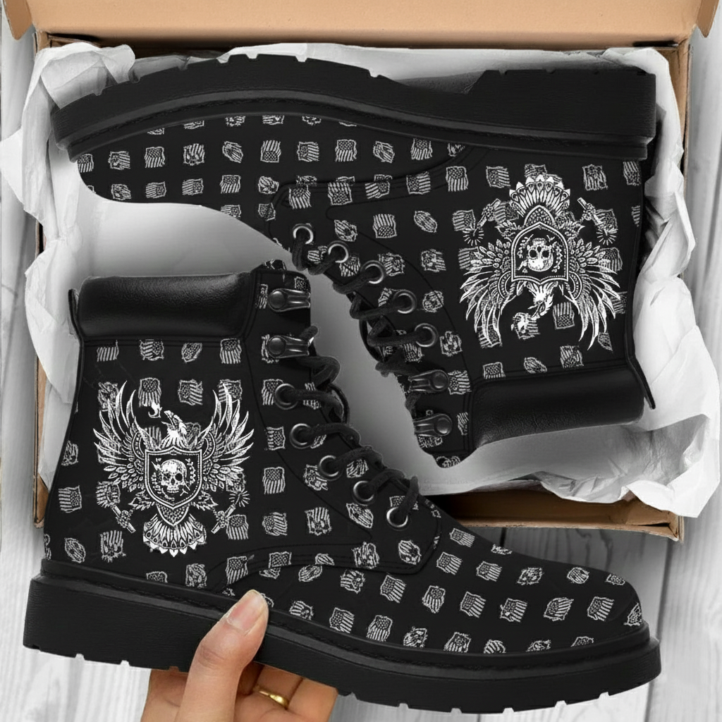 Gothic Skull Graphic Combat Boots