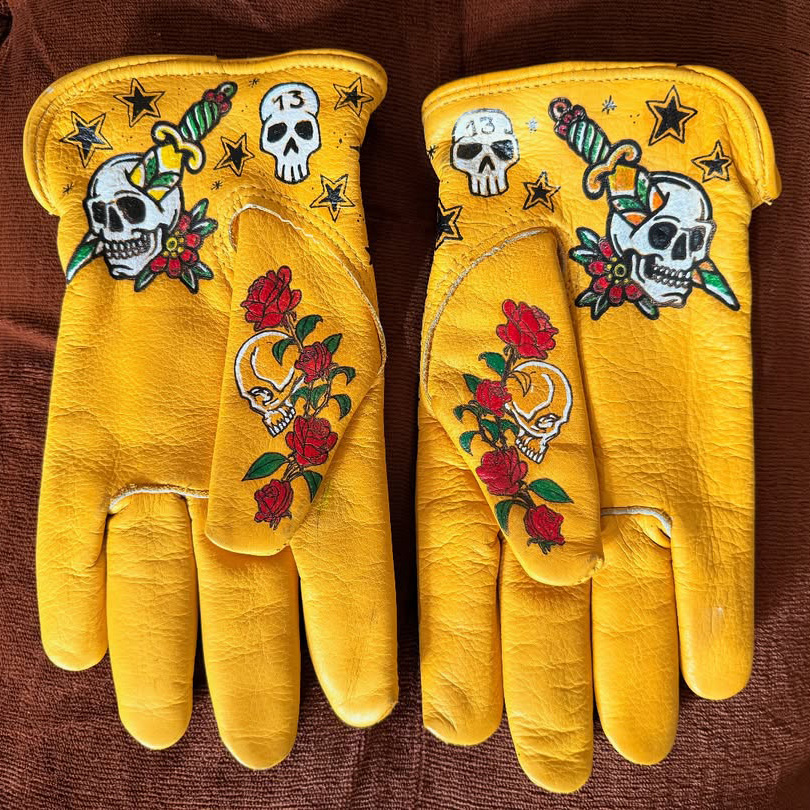 Vintage Biker Tattoo Style Hand-Painted Leather Motorcycle Gloves