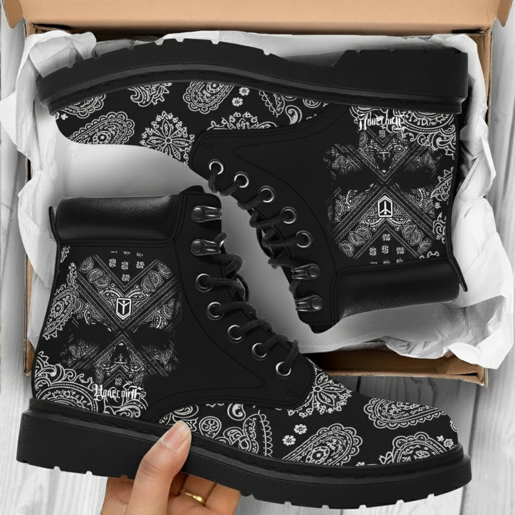 Gothic Skull Graphic Combat Boots
