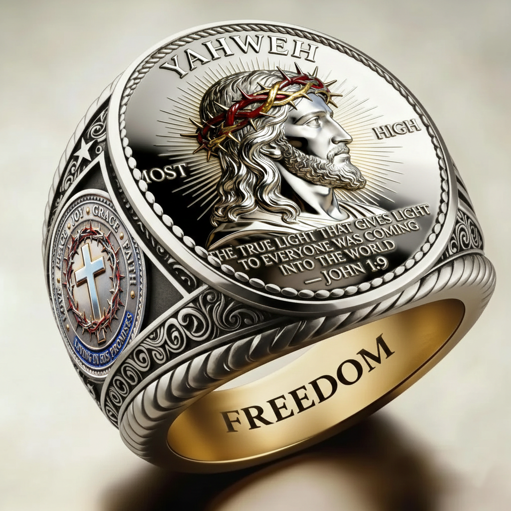 Christian style Jesus pattern ring