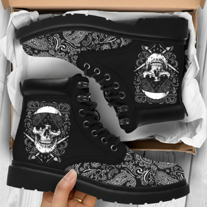 Gothic Skull Graphic Combat Boots