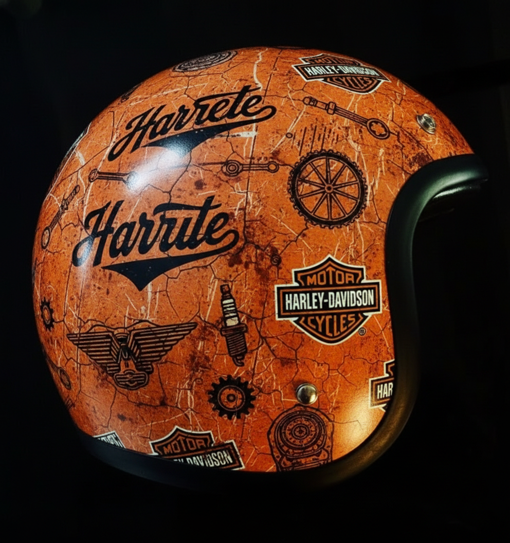Vintage Rock Culture Distressed Graphics Open Face Motorcycle Helmet