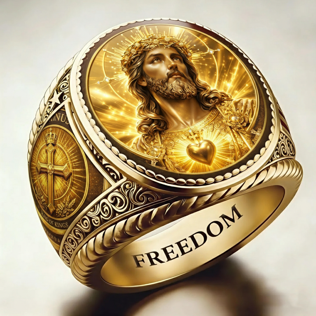 Christian style Jesus pattern ring