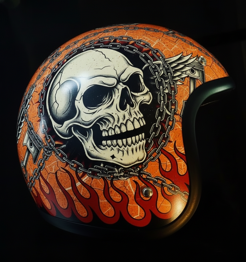 Vintage Rock Culture Distressed Graphics Open Face Motorcycle Helmet