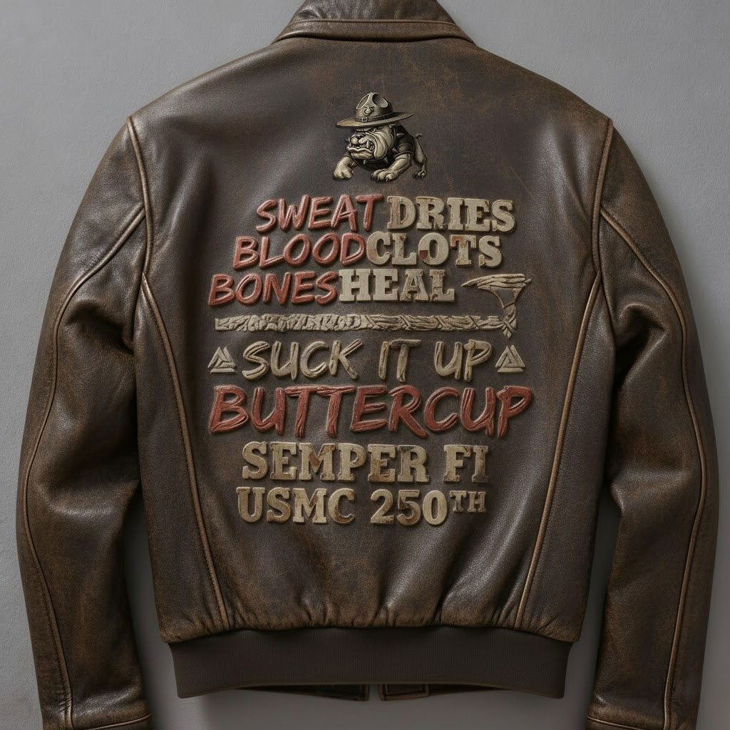 "Sweat Dries, Blood Clots" Military Retro Leather Jacket