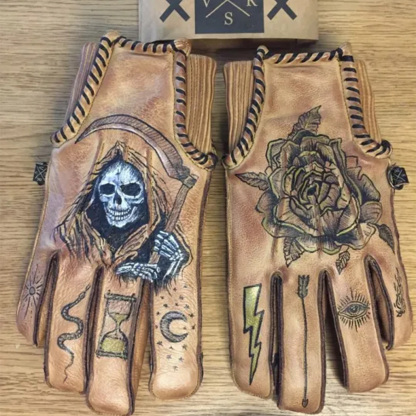 Print Vintage Leather Work Gloves