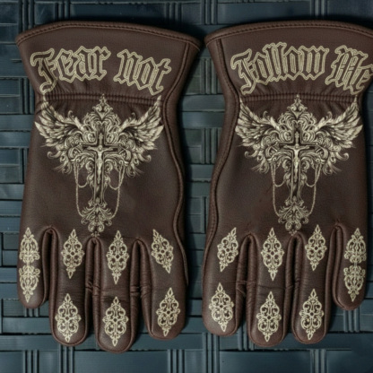 Gothic Retro Fear Not Follow Me Ornate Leather Riding Gloves