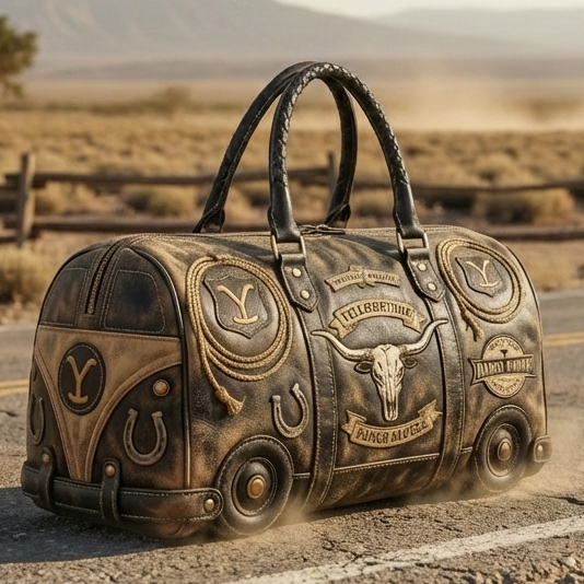 Wild West Frontier Tooled Leather Longhorn Skull Duffle Bag